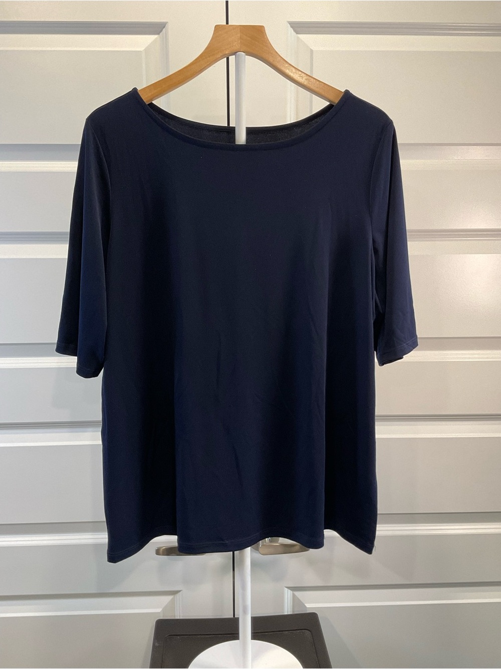 Susan Graver Navy Boatneck Short Sleeve Top